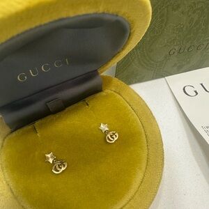 GUCCI Authentic GG Running 18K Yellow Gold Star Earrings with Receipt like NEW